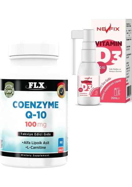 Coenzyme Q-10 L-Carnitine Cla 90 Tablet Nevfix Vitamin D3 400 Iu 20 ml