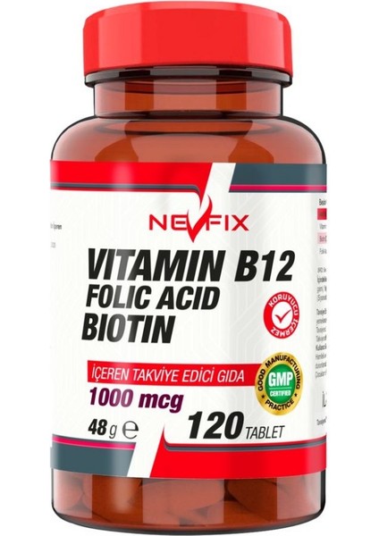 Vitamin B12 Folic Acid Biotin 1000 Mcg 120 Tablet + Nevfix Vitamin D3 Sıvı Sprey