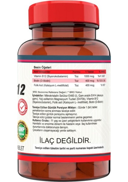 Vitamin B12 Folic Acid Biotin 1000 Mcg 120 Tablet + Nevfix Vitamin D3 Sıvı Sprey