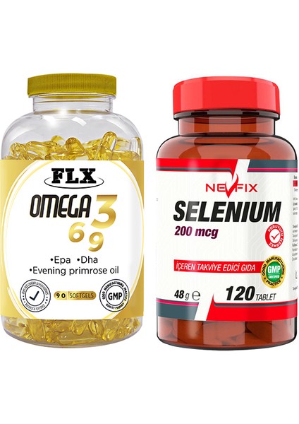 Omega 3-6-9 Balık Yağı 90 Softgel Nevfix Selenyum 200 Mcg 120 Tablet