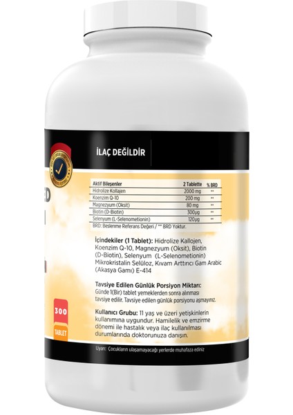 Collagen Coenzyme Selenium Biotin Magnesium 300 Tablet + Nevfix Vitamin D3 400 Iu 20 ml Sprey