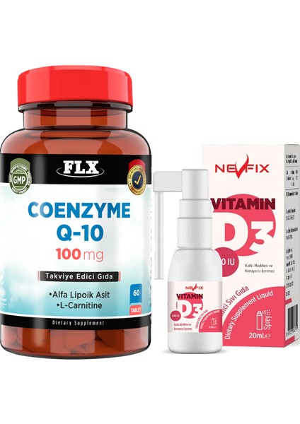 Coenzyme Q-10 L-Carnitine Cla 60 Tablet Nevfix Vitamin D3 400 Iu 20 ml