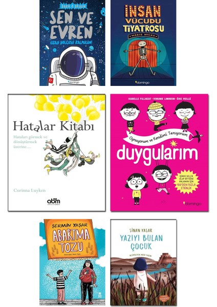 – Sen ve Evren + İnsan Vücudu Tiyatrosu + Hatalar Kitabı + Duygularım + Abartma Tozu + Yazıyı Bulan Çocuk / 6lı Çocuk Aktivite Hikaye Roman Kitapları
