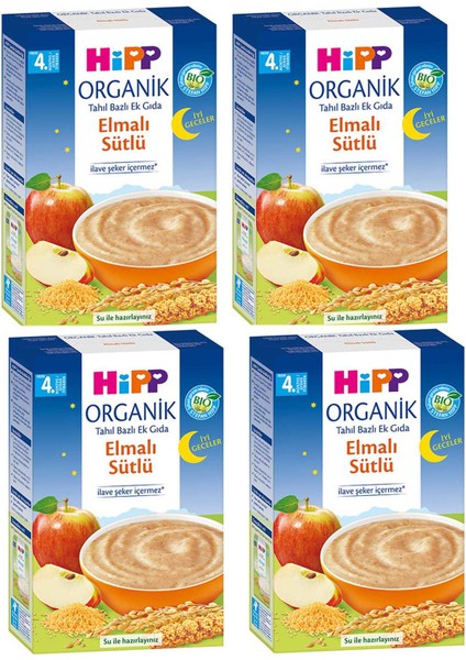 Organik Iyi Geceler Elmalı Sütlü 4+ Ay Kaşık Maması 250 gr 4 Adet