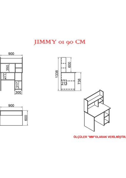 Kalender Dekor Jimmy 90 cm Çalışma Masası