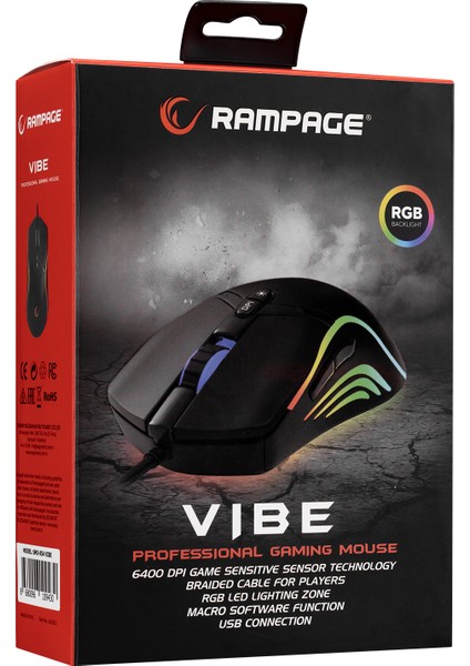 SMX-R54 Vıbe USB Siyah Rgb Aydınlatmalı 6400 Dpi Gaming Oyuncu Mouse