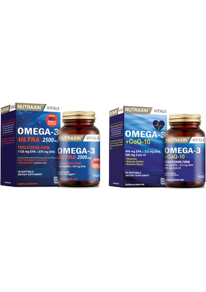 2'li Balık Yağı Set - Omega-3 Ultra 2500 Mg 30 Kapsül + Koenzim Q10 Içeren Omega-3 +Coq-10 60 Kapsül
