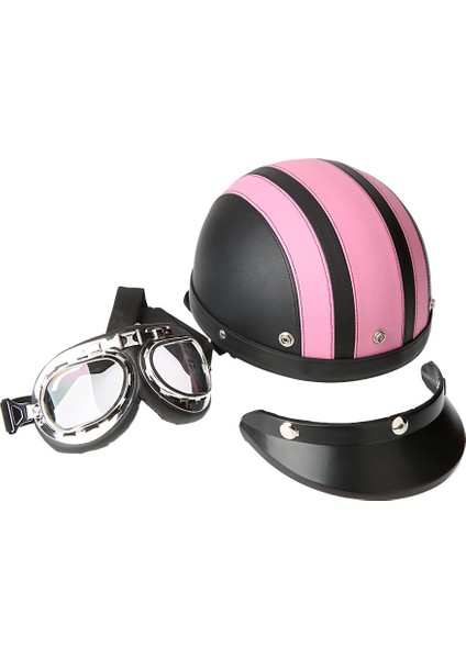 Motosiklet Scooter Açık Yüz Yarım Deri Kask, Vizörlü (Yurt Dışından)