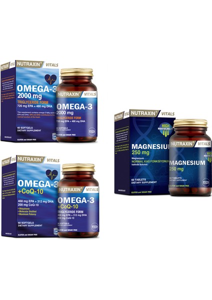 Omega 3 2000 Mg 60 Kapsül +Omega 3 +Coq-10(Koenzim) 60 Kapsül + Magnezyum 60 Tablet