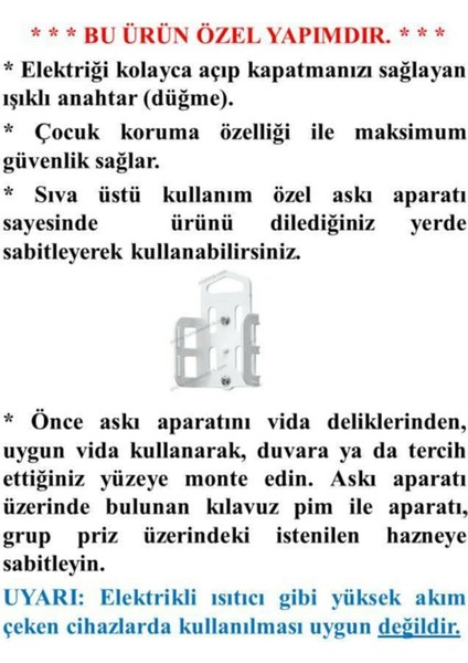 2'li Anahtarlı Topraklı Çocuk Korumalı Grup Priz 8 Metre