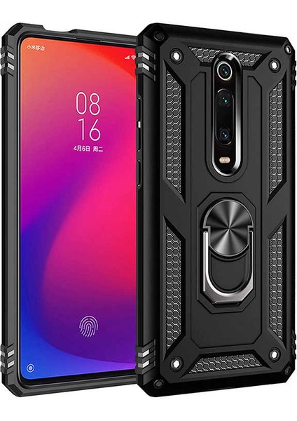 Xiaomi Mi 9t Yüzüklü Standlı Vega Kılıf + Nano Ekran Koruyucu