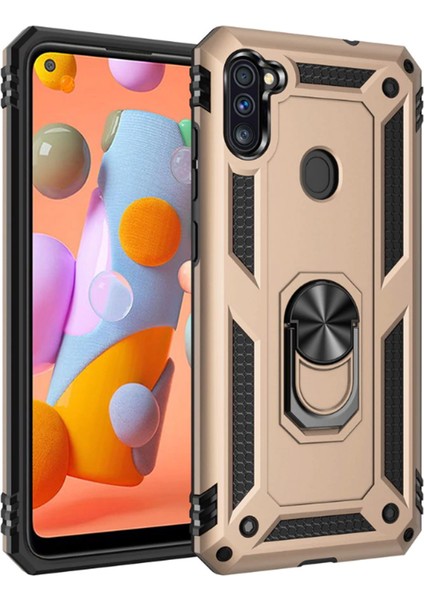 Samsung Galaxy M11 Yüzüklü Standlı Vega Kılıf + Nano Ekran Koruyucu
