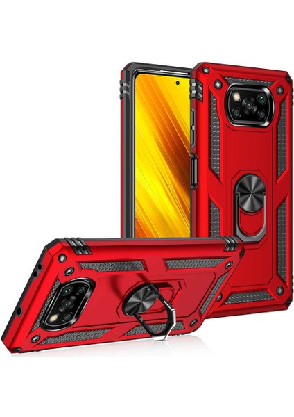 Xiaomi Poco X3 Nfc Yüzüklü Standlı Vega Kılıf + Nano Ekran Koruyucu