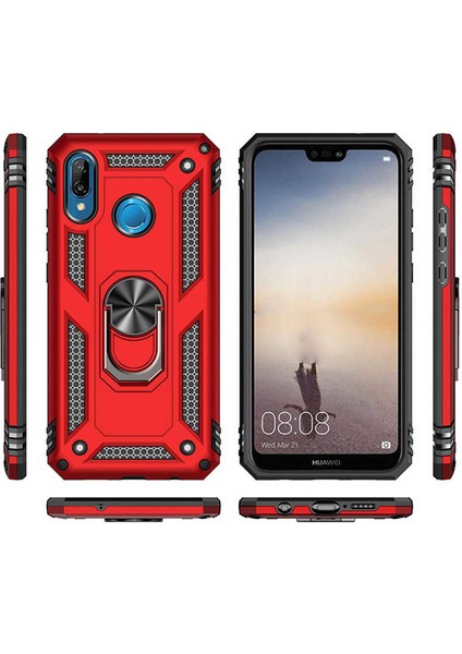 Huawei P20 Lite Yüzüklü Standlı Vega Kılıf + Nano Ekran Koruyucu