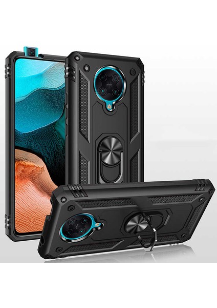 Xiaomi Poco F2 Pro Yüzüklü Standlı Vega Kılıf + Nano Ekran Koruyucu