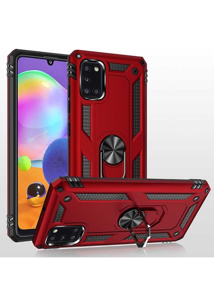Samsung Galaxy A31 Yüzüklü Standlı Vega Kılıf + Nano Ekran Koruyucu