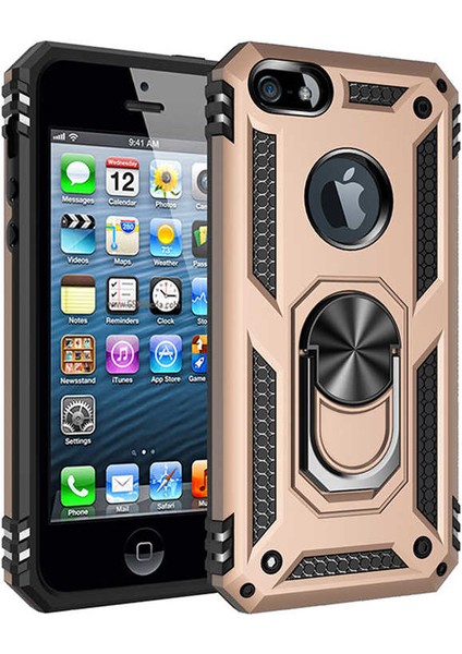 Apple iPhone 5s Yüzüklü Standlı Vega Kılıf + Nano Ekran Koruyucu