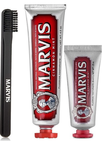Cinnamon Mint 3'lü Diş Macunu 85 ml +Marvis Diş Macunu 25 ml + Marvis Orta Sert Diş Fırçası