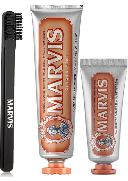 Ginger Mint 3'lü Diş Macunu 85 ml + Marvis Diş Macunu 25 ml + Marvis Orta Sert Diş Fırçası