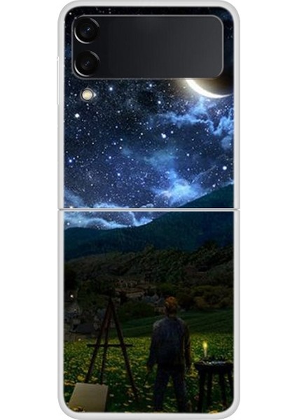 Samsung Galaxy Z Flip 3 Boyalı Malikane Gece Gökyüzü Deseni Sert Pc Koruma Telefon Kılıfı Kapağı (Yurt Dışından)
