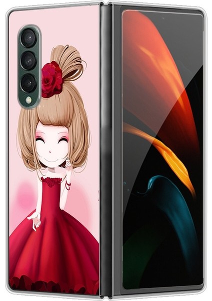 Samsung Galaxy Z Fold 3 Için Karikatür Küçük Kız Desenli Sert Pc Koruma Kapaklı Telefon Kılıfı (Yurt Dışından)