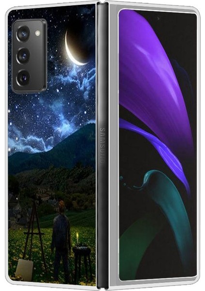 Samsung Galaxy Z Fold 2 Boyalı Malikane Gece Gökyüzü Deseni Sert Pc Koruma Telefon Kılıfı Kapağı (Yurt Dışından)