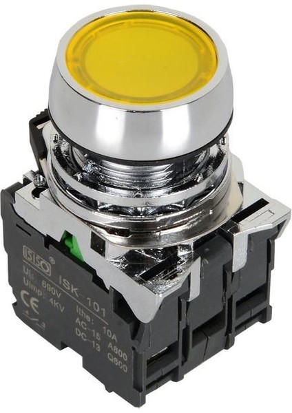 ISM-BW35B5 24V Işıklı Yaylı Metal Buton - Sarı