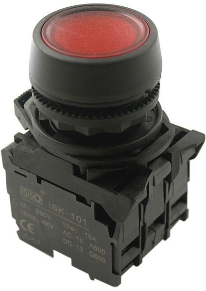 ISP-AW34M5 220V LED Işıklı Yaylı Buton - Kırmızı