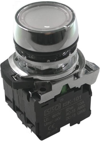 ISM-BW31B5 24V Işıklı Yaylı Metal Buton - Beyaz