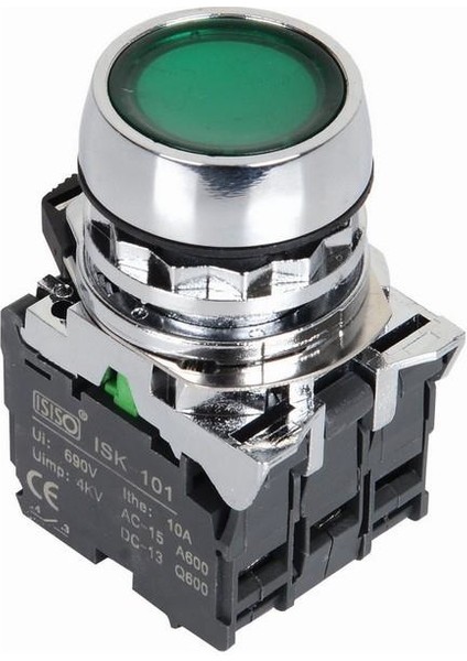 ISM-BW33B5 24V Işıklı Yaylı Metal Buton - Yeşil