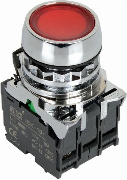 ISM-BW34B5 24V Işıklı Yaylı Metal Buton - Kırmızı