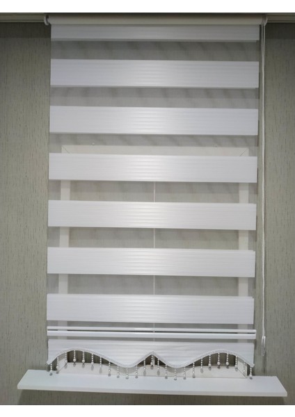 Binbirperde Beyaz Pileli Boncuklu Zebra Perde fiyatları