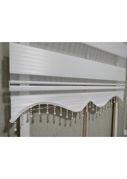 Binbirperde Beyaz Pileli Boncuklu Zebra Perde modelleri