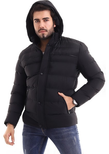 Erkek Kapüşonlu Siyah Su ve Rüzgar Geçirmez Regular Şişme Kaban&mont indirimleri