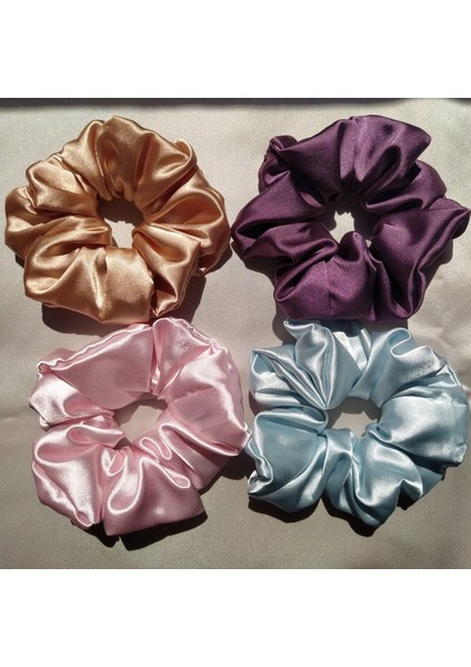 Kadın Lastikli Saten Simit Scrunchie Saç Toka Seti