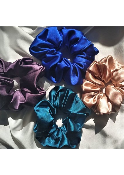 Kadın Lastik Saten Mavi Yeşil Simit Scrunchie Saç Toka Seti
