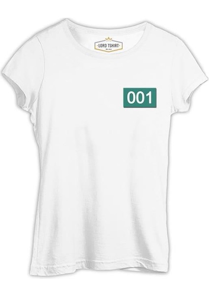 Llord T-Shirt Llordd T-Shirt Squid Game - 001 Göğüs Logo Beyaz Kadın T-Shirt