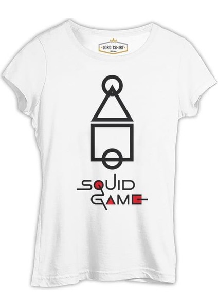 Llord T-Shirt Llordd T-Shirt Squid Game - Şekil Beyaz Kadın T-Shirt