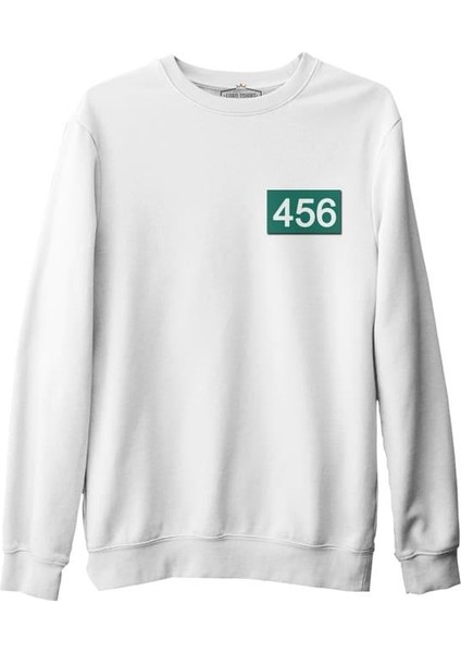 Llord T-Shirt Llordd T-Shirt Squid Game - 456 Göğüs Logo Beyaz Erkek Kalın SweaT-Shirt