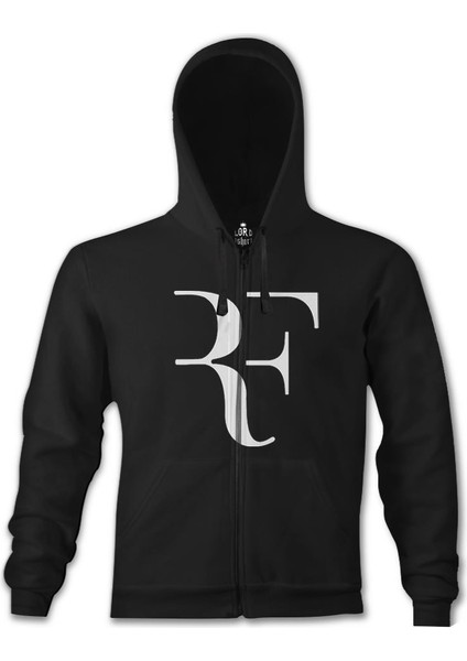 Llord T-Shirt Llordd T-Shirt Roger Federer - Logo Siyah Erkek Kapüşonlu