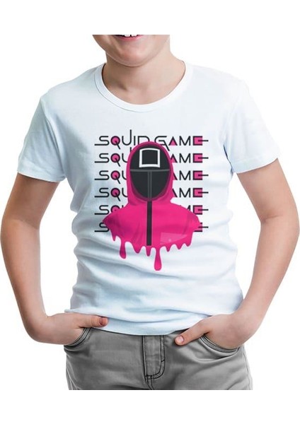 Llord T-Shirt Llordd T-Shirt Squid Game - Kare Beyaz Çocuk T-Shirt