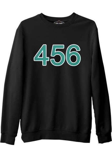 Llord T-Shirt Llordd T-Shirt Squid Game-Number 456 Siyah Erkek Kalın SweaT-Shirt