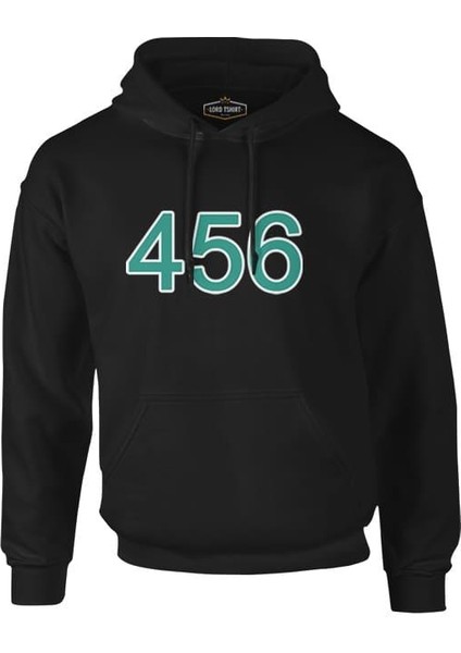 Llord T-Shirt Llordd T-Shirt Squid Game-Number 456 Siyah Erkek Fermuarsız Kapüşonlu