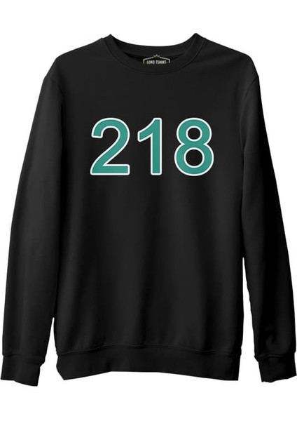 Llord T-Shirt Llordd T-Shirt Squid Game-Number 218 Siyah Erkek Kalın SweaT-Shirt