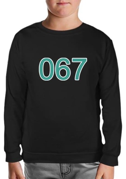 Llord T-Shirt Llordd T-Shirt Squid Game-Number 067 Siyah Çocuk SweaT-Shirt