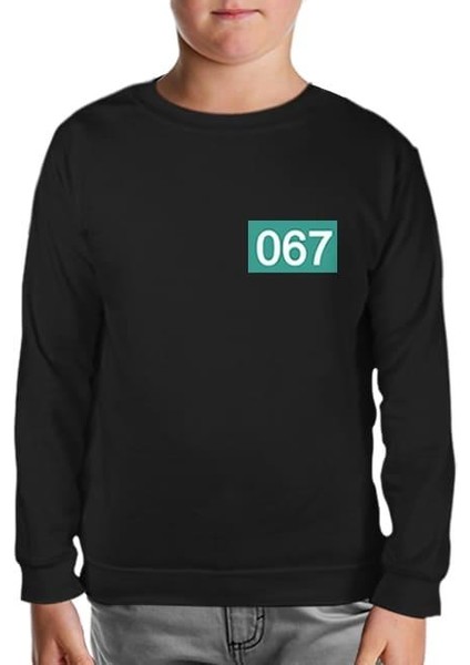 Llord T-Shirt Llordd T-Shirt Squid Game-Number 067 Göğüs Logo Siyah Çocuk SweaT-Shirt
