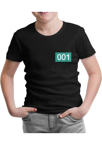 Llord T-Shirt Llordd T-Shirt Squid Game-Number 001 Göğüs Logo Siyah Çocuk T-Shirt