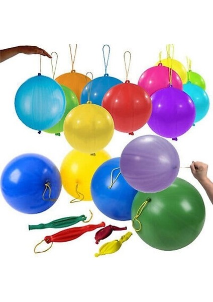 20 Adet Lastikli Zıpzıp Balon Ipli Punch Panç Büyük Balon