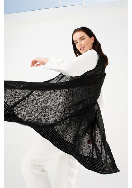 Çiçek Desenli Uzun Triko Yelek-Siyah fiyatları