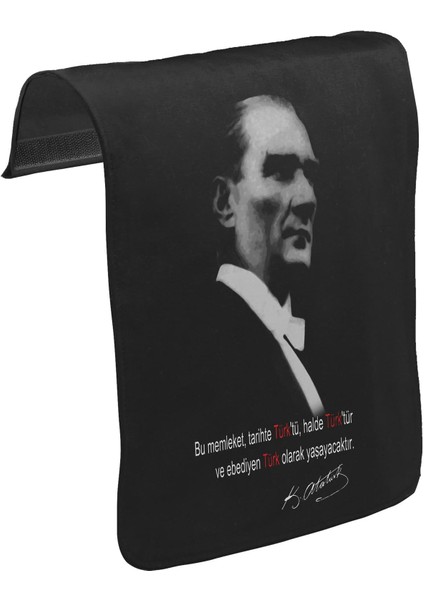 T-Shirt T-Shirt Atatürk - Ebediyen Türk Unisex Siyah Tak-Çıkar Postacı Çanta Kapağı CK-447